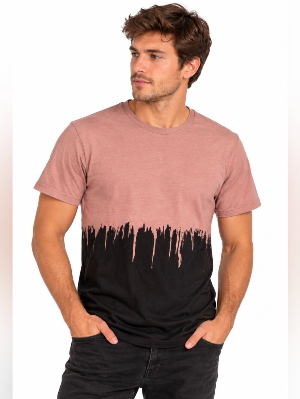 Brooklyn Cloth Men's Medium Pink Black Drip Graphic T-Shirt